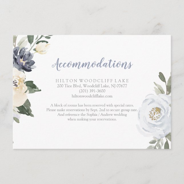 Carte D'accompagnement Hébergement botanique bleu poussiéreux fleuri (Devant)