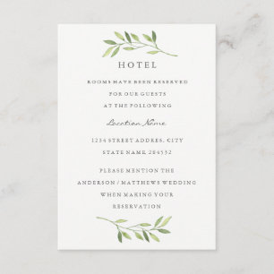 Carte D'accompagnement Hébergement de mariage à l'hôtel feuille verte aqu