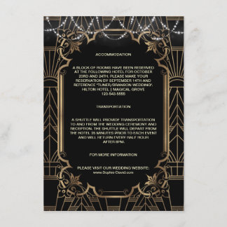 Carte D'accompagnement Hébergement de mariage Art Déco Gatsby Or 1920