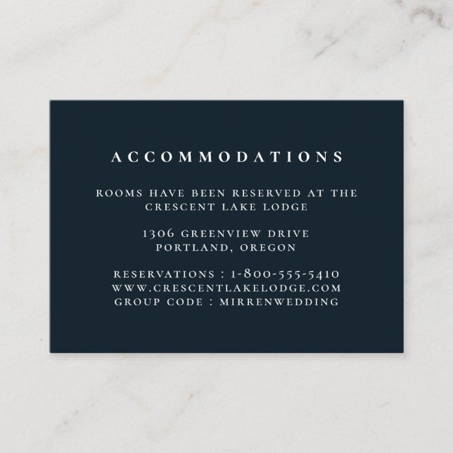 Carte D'accompagnement Hébergement de mariage bleu marine uni (Devant)