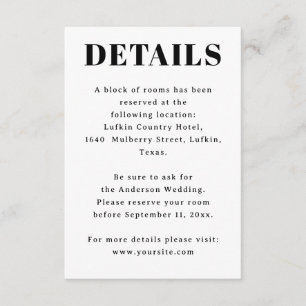 Carte D'accompagnement Hébergement de mariage. Détails et informations su