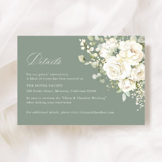 Carte D'accompagnement Hébergement de mariage floral blanc vert sauge