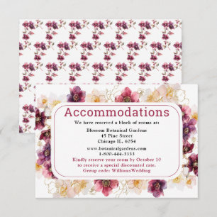 Carte D'accompagnement Hébergement de mariage floral Hellebore Bourgogne