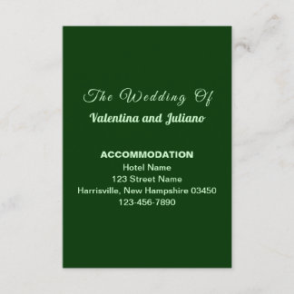 Carte D'accompagnement Hébergement de mariage vert foncé Portrait