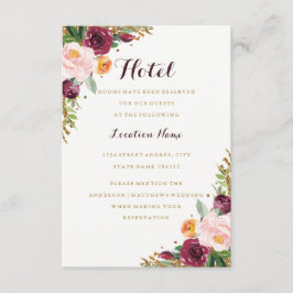 Carte D'accompagnement Hébergement d'hôtel à paillettes florales or Bourg