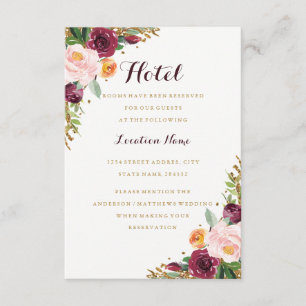 Carte D'accompagnement Hébergement d'hôtel à paillettes florales or Bourg