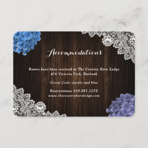 Carte D'accompagnement Hébergement d'hôtel floral bleu violet pour mariag