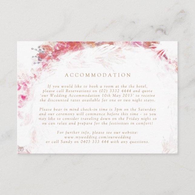 Carte D'accompagnement Hébergement Fleurs Roses Printemps Romantique (Devant)