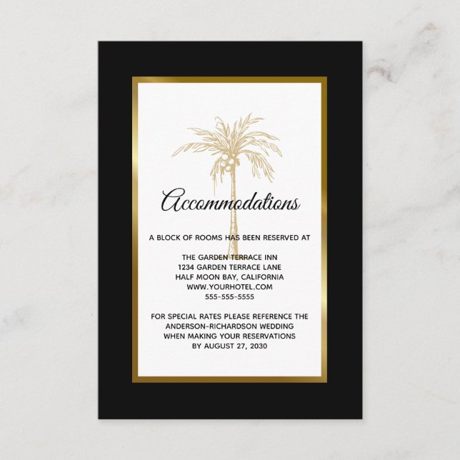 Carte D'accompagnement Hébergement Mariage Gold Palm Tree (Devant)