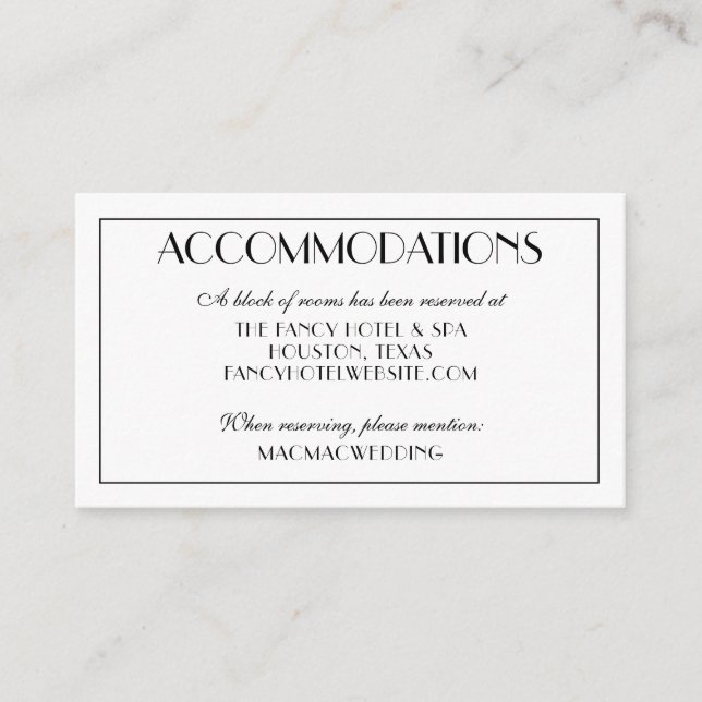 Carte D'accompagnement Hébergements de mariage élégants et modernes Photo (Devant)