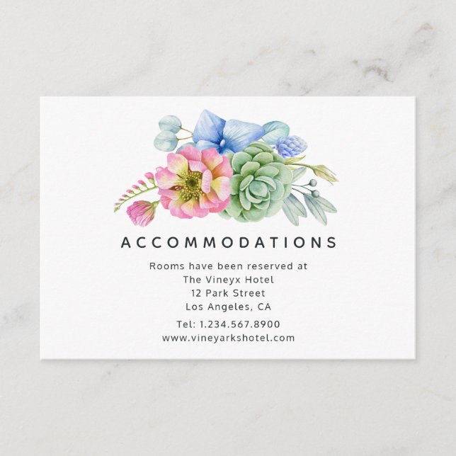 Carte D'accompagnement Hébergements de mariage floraux succulents à la mo (Devant)