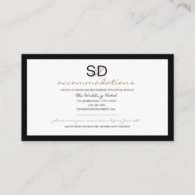 Carte D'accompagnement Hébergements Mariage en bande noire et blanche (Devant)