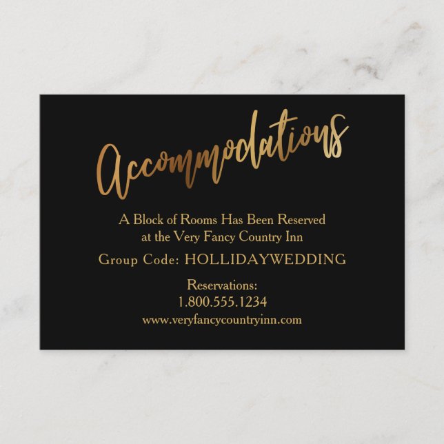 Carte D'accompagnement Hébergements Mariage Gold & Black modernes (Devant)