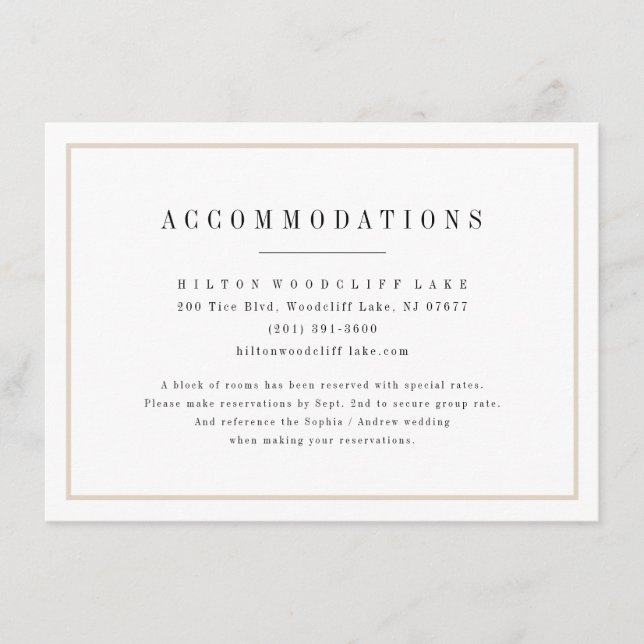 Carte D'accompagnement Hébergements mariage minimalistes sophistiqués (Devant)
