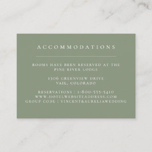 Carte D'accompagnement Hébergements Mariages en vert Sage couleur solide
