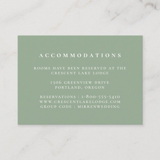 Carte D'accompagnement Hébergements Mariages en vert Sage couleur solide (Devant)