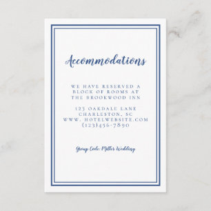 Carte D'accompagnement Hébergements Simple Classique Bleu Blanc Mariage