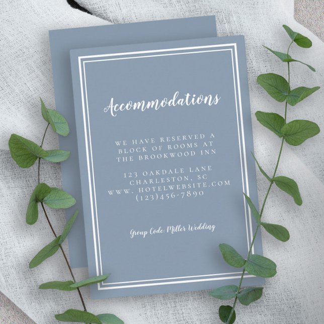 Carte D'accompagnement Hébergements Simple Dusty Blue Mariage blanc (Créateur téléchargé)