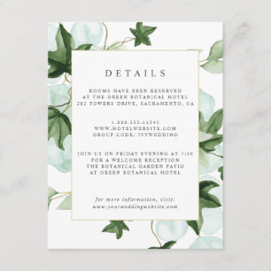 Carte D'accompagnement Hedera Ivy Feuille Botanical Détails de l'invité