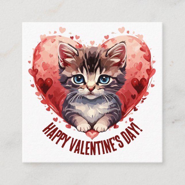 Carte D'accompagnement Heureuse Sainte-Valentin Little Kitten avec coeur (Devant)