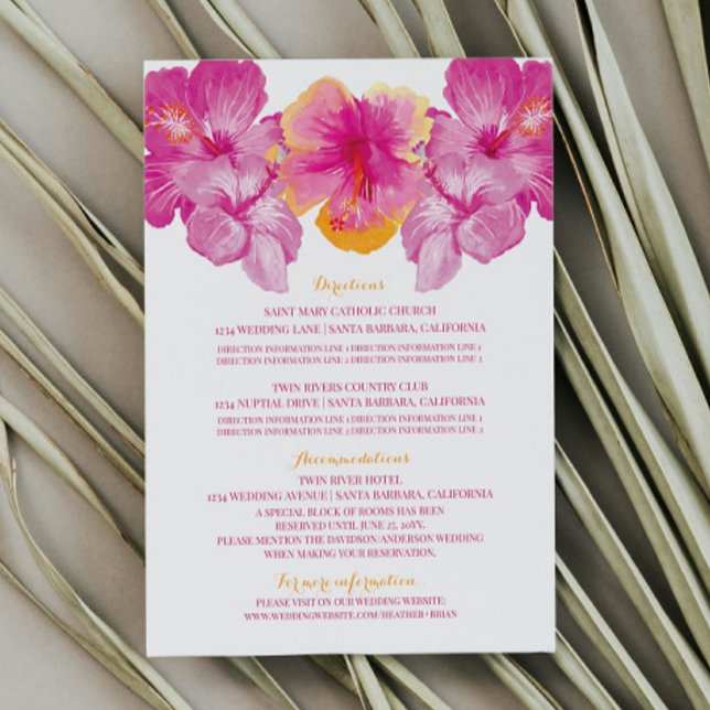Carte D'accompagnement Hibiscus brossé Détails du Mariage floral (Brushed Hibiscus Floral Wedding Details Enclosure Card)