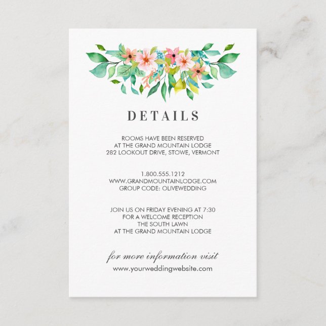 Carte D'accompagnement Hibiscus Tropical | Détails de mariage floral (Devant)