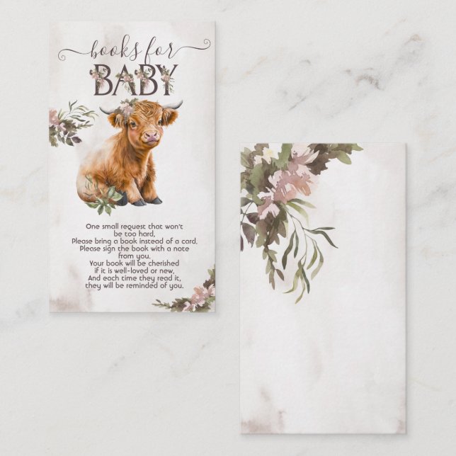 Carte D'accompagnement Highland vaches floral Books for baby card (Devant / Derrière)