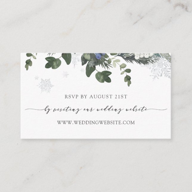 Carte D'accompagnement Hiver À feuillage persistant bleu mariage RSVP en  (Devant)