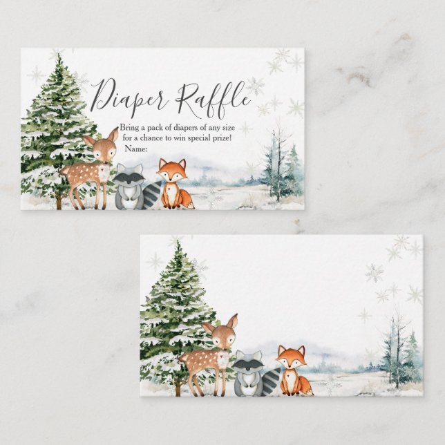 Carte D'accompagnement Hiver Animal Woodland Snowflakes Déchets Raffin (Devant / Derrière)