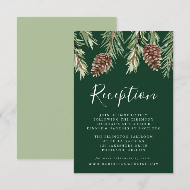 Carte D'accompagnement Hiver Aquarelle Pinecone Réception de mariage (Devant / Derrière)