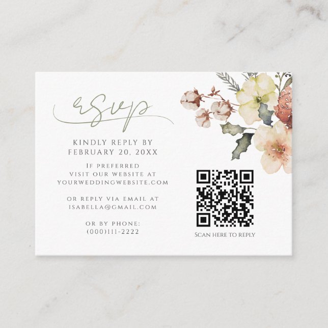 Carte D'accompagnement Hiver Noël Sage Vert QR Code Mariage RSVP (Devant)