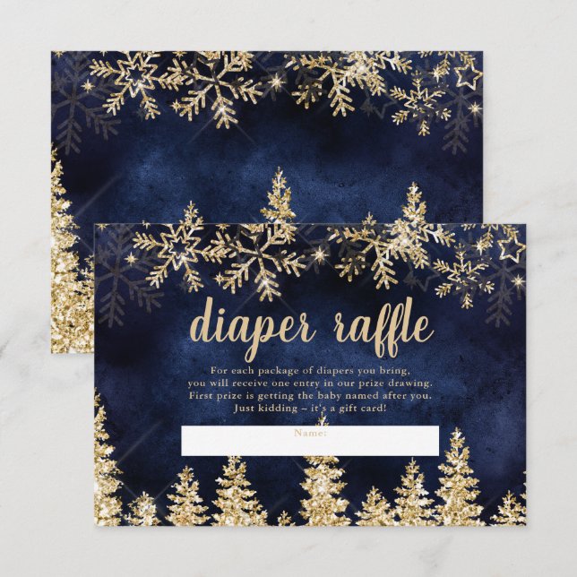 Carte D'accompagnement Hiver or neige pinède marine diaper tombole bébé (Devant / Derrière)