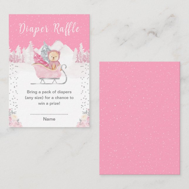 Carte D'accompagnement Hiver Ours Pink Sleigh Diaper Raffin (Devant / Derrière)