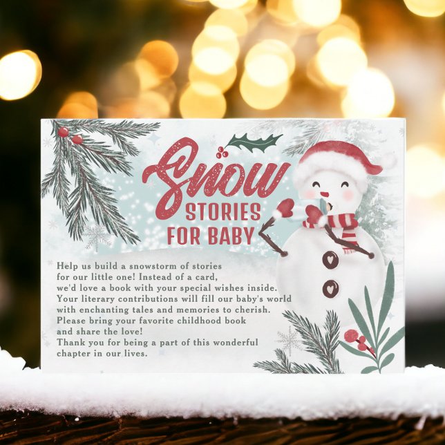 Carte D'accompagnement Hiver vert pin snowman apporter un livre baby show (Winter green pine snowman bring a book baby shower enclosure card)
