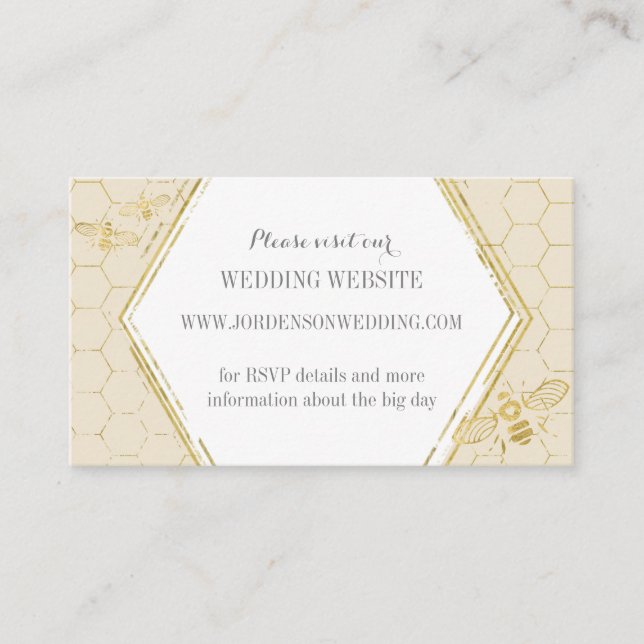 Carte D'accompagnement Honey Bee Cream Gold Custom Website Card (Devant)
