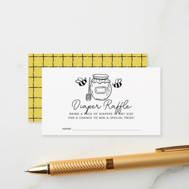 Carte D'accompagnement Honey Jar & Bees Baby Shower Diaper Raffle Ticket (Devant/Arrière en situation)