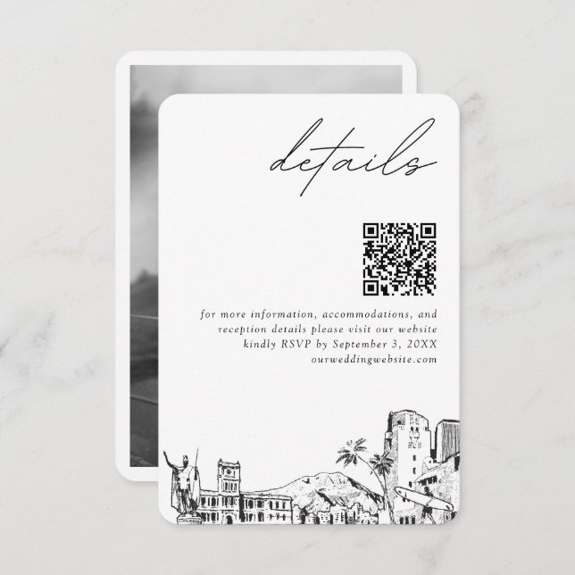 Carte D'accompagnement Honolulu Mariage moderne Détails QR Code (Devant / Derrière)