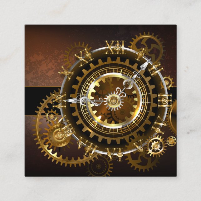 Carte D'accompagnement Horloge Steampunk avec des engrenages anciens (Devant)