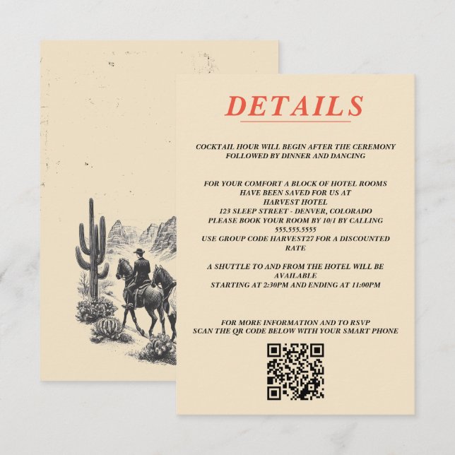 Carte D'accompagnement Horseback Canyon Couple QR Code et détails (Devant / Derrière)