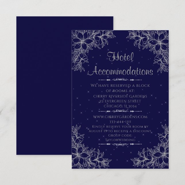 Carte D'accompagnement Hôtel Mariage Ornate Silver Hébergement (Devant / Derrière)