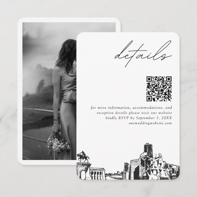 Carte D'accompagnement Houston Mariage Détails Moderne QR Code (Devant / Derrière)