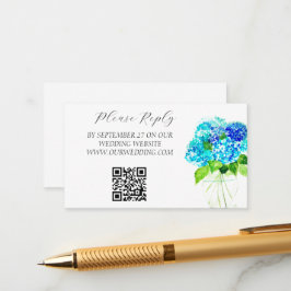 Carte D'accompagnement Hydrangea Aquarelle Bleu Fleurs Florales Mariage