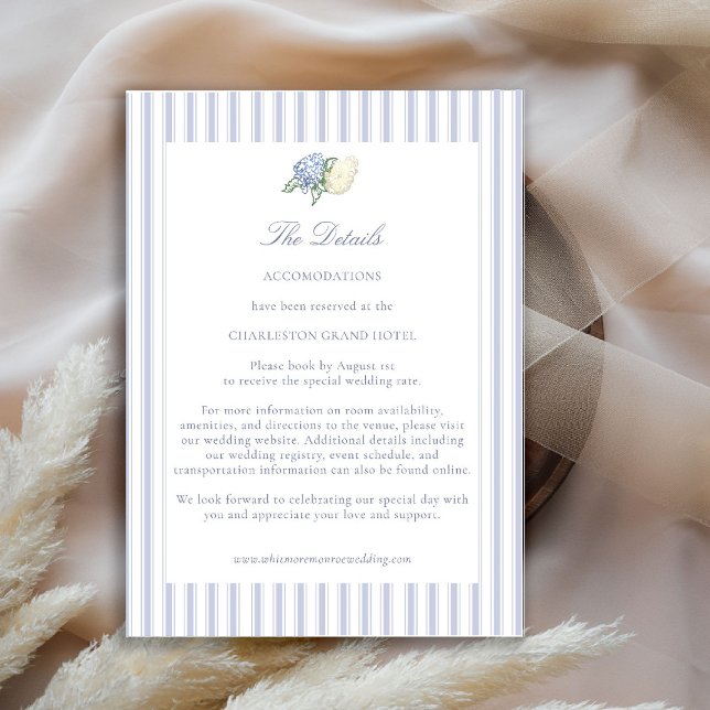Carte D'accompagnement Hydrangea Formal Stripes Coastal Wedding Details (hydrangea wedding details coastal cottagecore romantic garden formal elegant traditional)