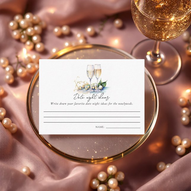 Carte D'accompagnement Idées de soirée de date pour une baby shower avec  (Pearls and Prosecco Bridal Shower Date Night Ideas Enclosure Card)