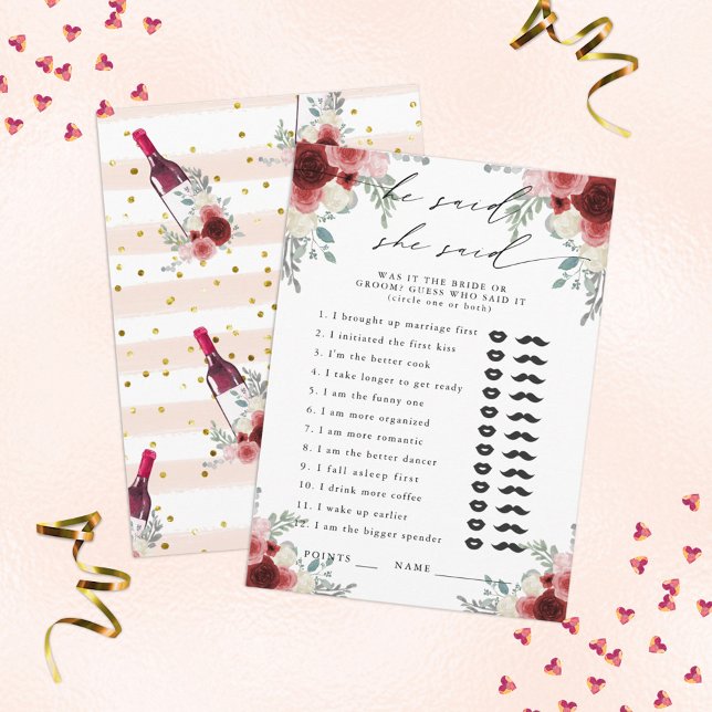 Carte D'accompagnement Il A Dit, Elle A Dit Wine Floral Party (Créateur téléchargé)