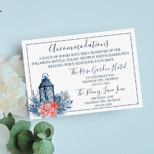 Carte D'accompagnement Indigo Bliss Floral Stems Lanternes Hébergements