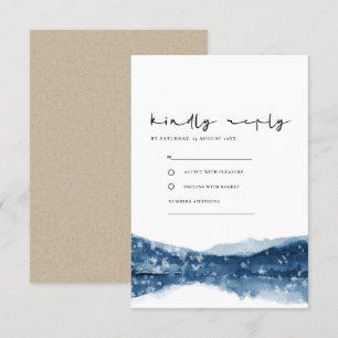 CARTE D'ACCOMPAGNEMENT INDIGO BLUE LAKE MOUNTAINS SNOWFALL MARIAGE RSVP