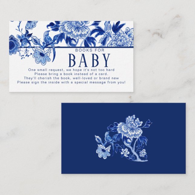 Carte D'accompagnement Influence asiatique Marine Bleu Floral Oiseaux Liv (Devant / Derrière)