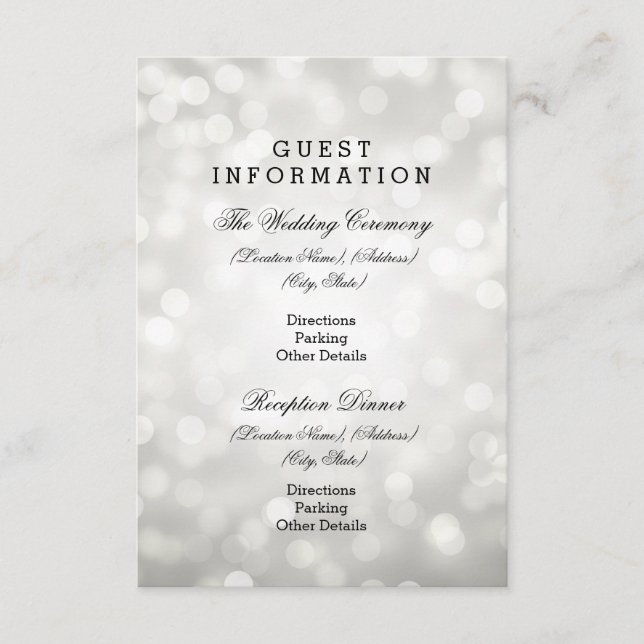 Carte D'accompagnement Informations clients mariage Lumières Parties scin (Devant)