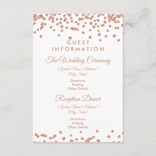 Carte D'accompagnement Informations clients Rose Gold Parties scintillant (Devant)